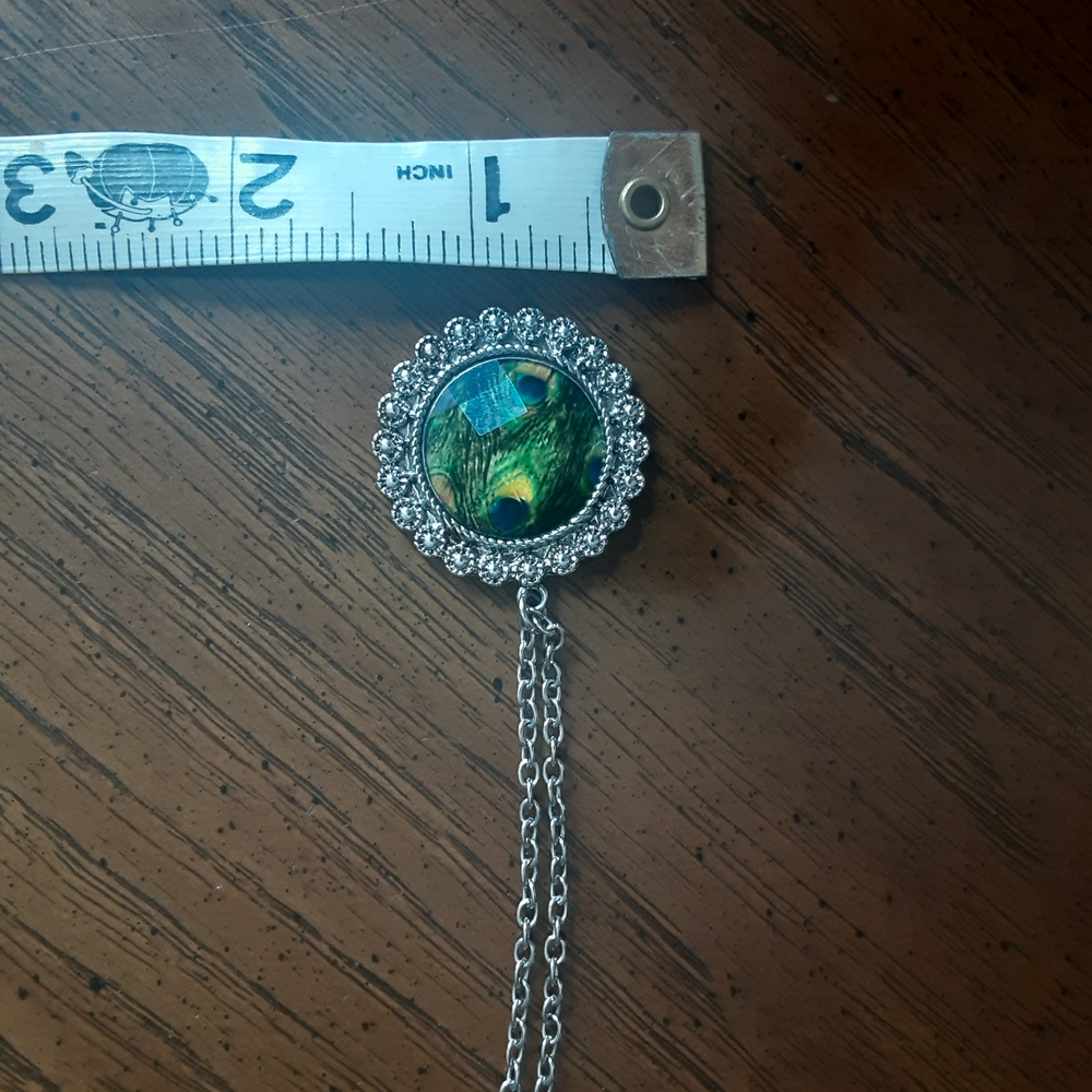 Peacock Feather Pendant Necklace - Picture 5 of 6